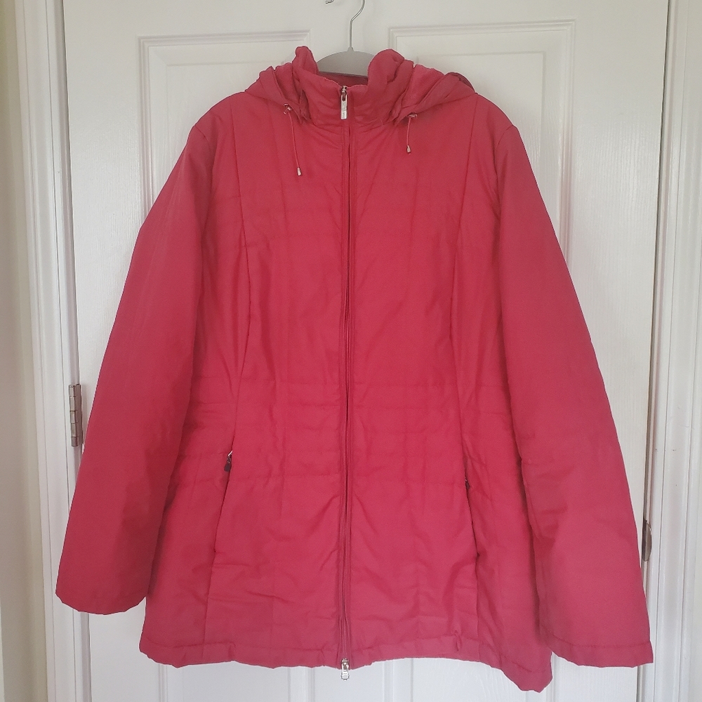 Lands' End womens L red jacket with removable hood